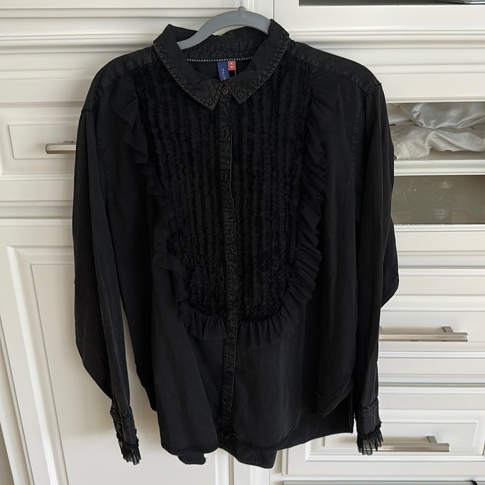 Anthropologie Black Pilcro Blouse with lace trim brand new tags attached